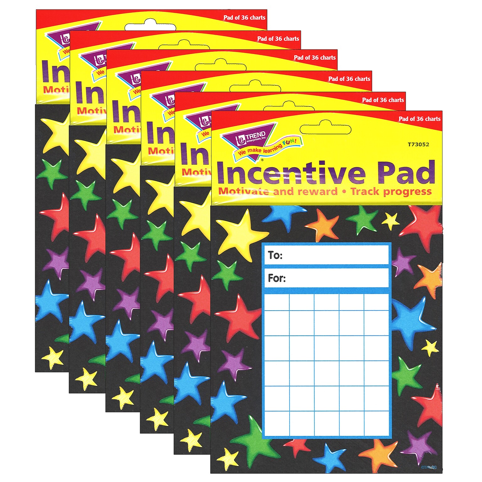 TREND Gel Stars Incentive Pad, 36 Sheets Per Pad, Pack of 6 (T-73052-6)