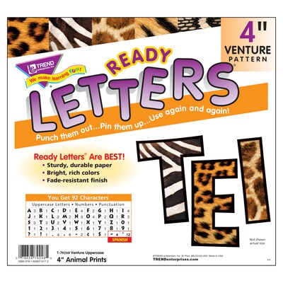 TREND 4" Venture Uppercase Ready Letters®, Animal Prints, 92 Per Pack, 6 Packs (T-79248-6)