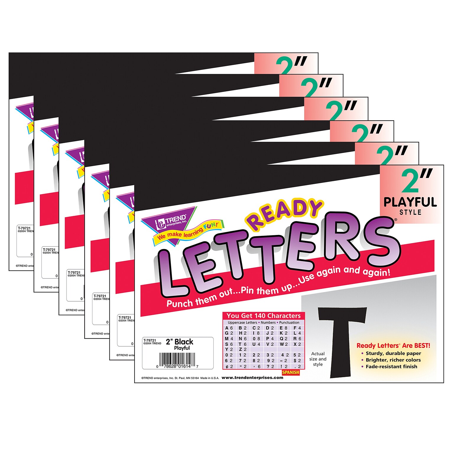 TREND 2 Playful Uppercase Ready Letters®, Black, 168 Per Pack , 6 Packs (T-79721-6)