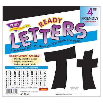 TREND 4" Friendly Combo Ready Letters, Black, 225/Pack, 3 Packs (T-79802-3)