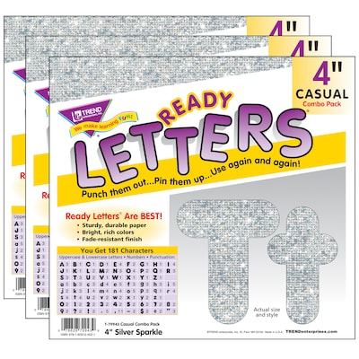 TREND 4 Sparkle Casual Combo Ready Letters, Silver, 182/Pack, 3 Packs (T-79943-3)