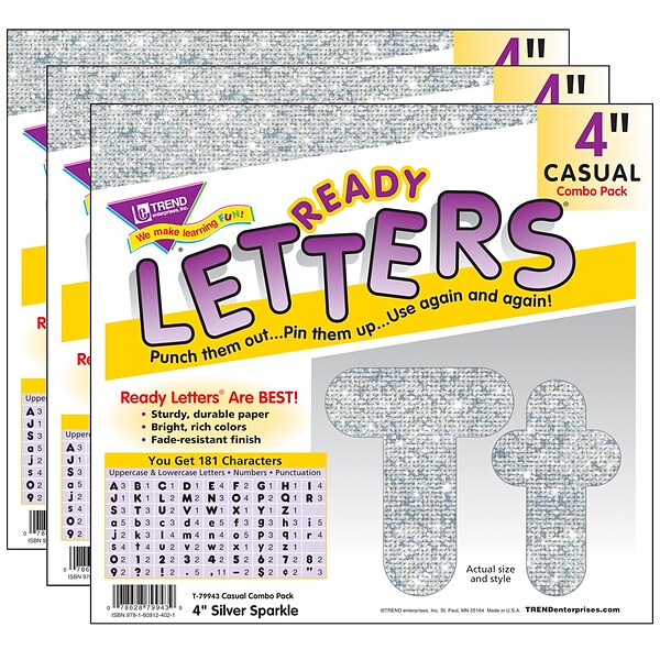 TREND 4 Sparkle Casual Combo Ready Letters®, Silver, 182 Per Pack, 3 Packs (T-79943-3)