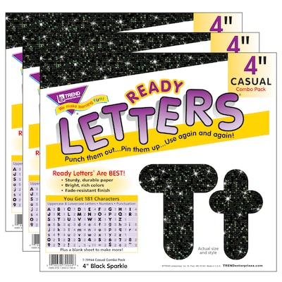 TREND 4 Sparkle Casual Combo Ready Letters, Black, 182/Pack, 3 Packs (T-79944-3)