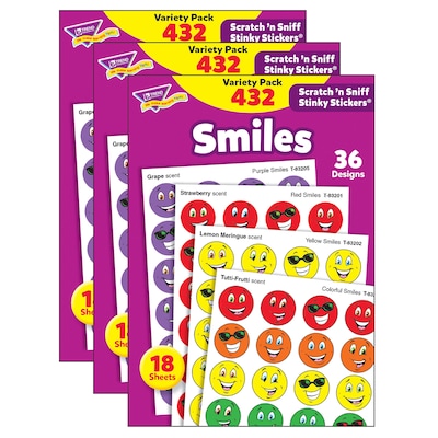 TREND Smiles Stinky Stickers® Variety Pack, 432 Per Pack, 3 Packs (T-83903-3)