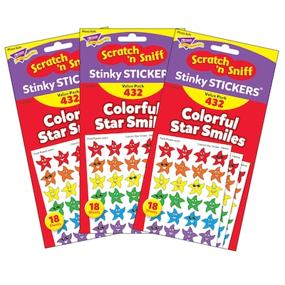 TREND Colorful Star Smiles Stinky Stickers® Variety Pack, 432 Per Pack, 3 Packs (T-83904-3)