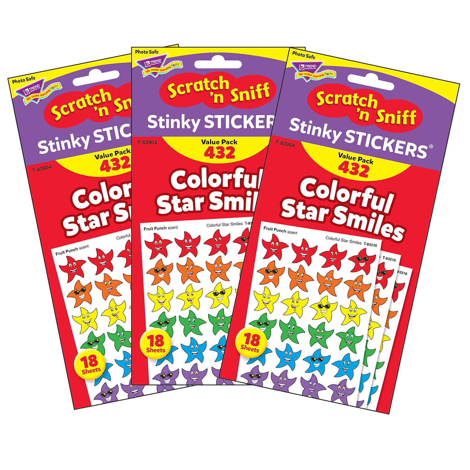 TREND Colorful Star Smiles Stinky Stickers® Variety Pack, 432 Per Pack, 3 Packs (T-83904-3)