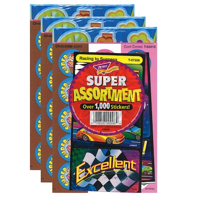 TREND Super Assortment Sticker Pack, 1000 Stickers Per Pack, 3 Packs (T-90006-3)