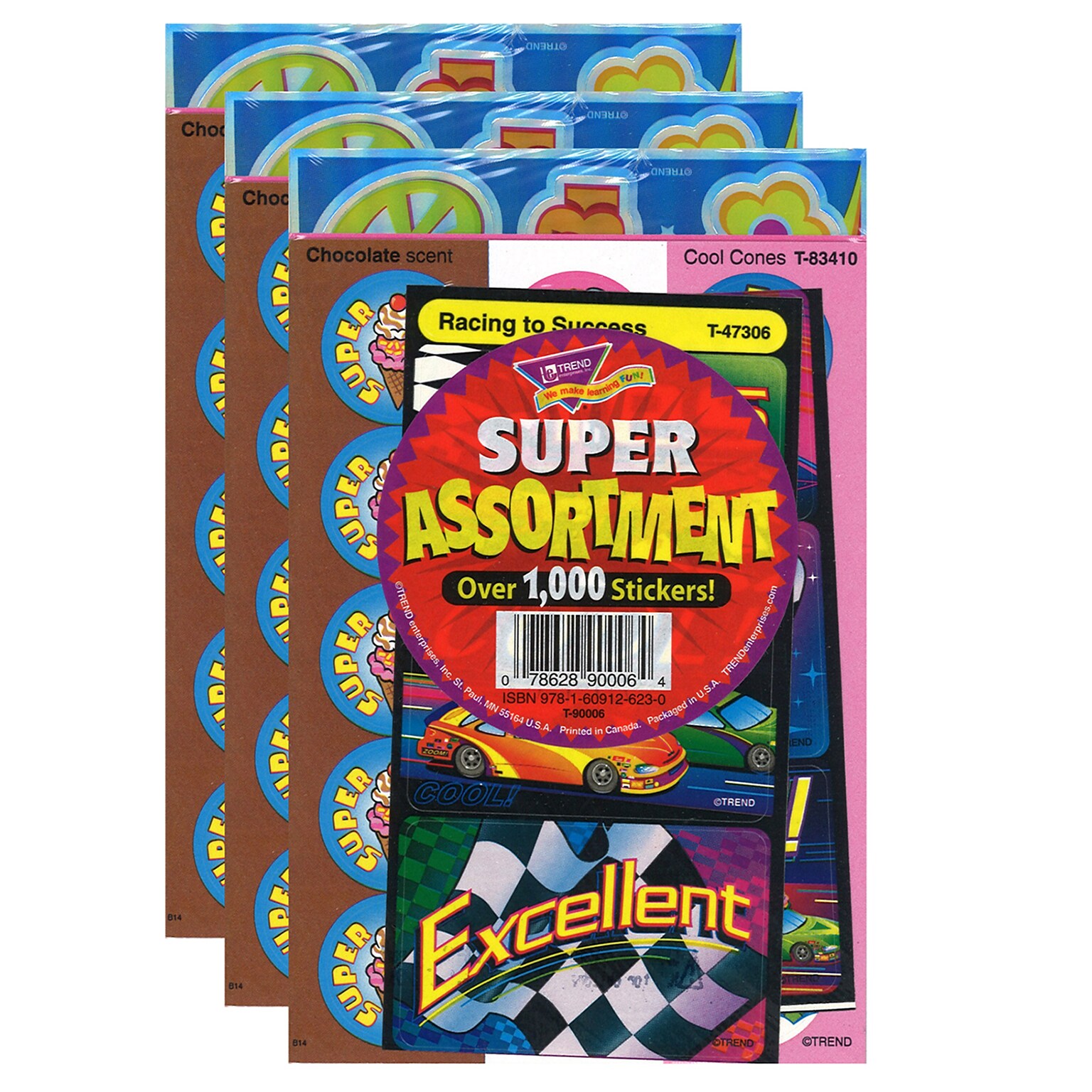 TREND Super Assortment Sticker Pack, 1000 Stickers Per Pack, 3 Packs (T-90006-3)