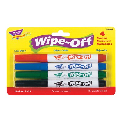 TREND Wipe-Off® Markers, Medium Point, Standard Colors, 4 Per Pack, 3 Packs (T-98003-3)