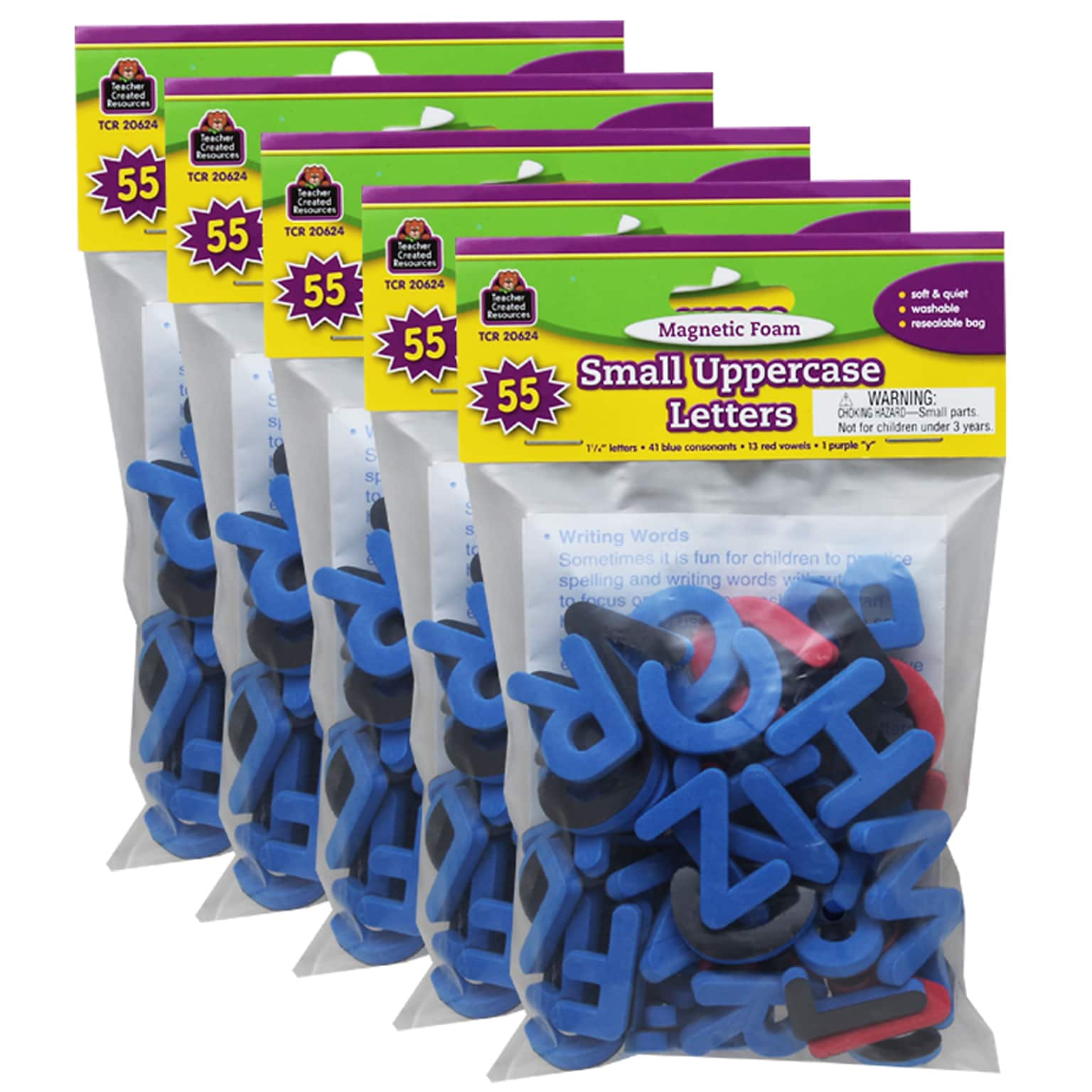 Teacher Created Resources 1.25 Magnetic Foam Small Uppercase Letters, Assorted Colors, 55/Pack, 5 Packs (TCR20624-5)