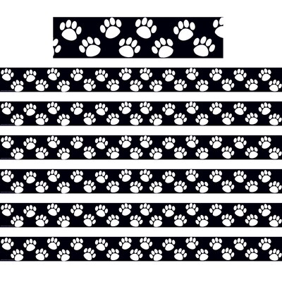 Teacher Created Resources Black with White Paw Prints Border Trim, 35 Feet Per Pack, 6 Packs (TCR464