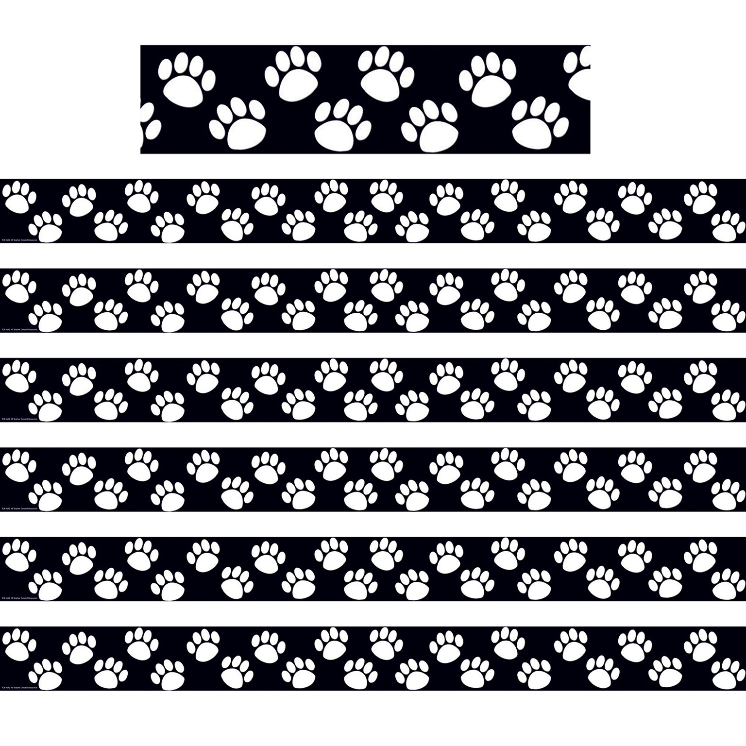 Teacher Created Resources Black with White Paw Prints Border Trim, 35 Feet Per Pack, 6 Packs (TCR4642-6)