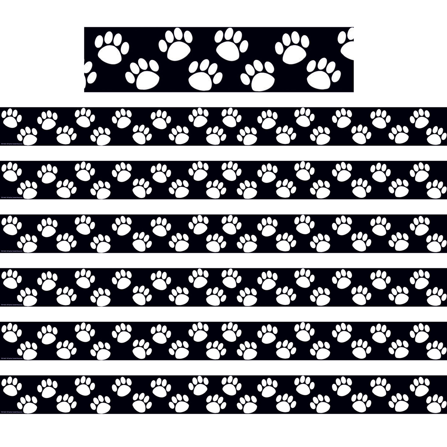 Teacher Created Resources 3 Straight Border, Black with White Paw Prints, 35 Per Pack, 6 Packs (TCR4642-6)