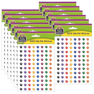 Teacher Created Resources® Colorful Paw Prints Mini Stickers Valu-Pak, Assorted, 1144 Per Pack, 6 Pa