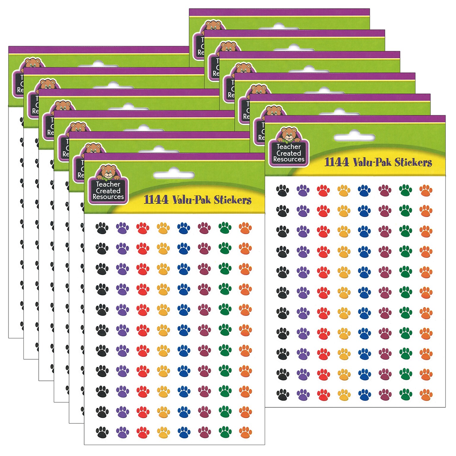 Teacher Created Resources® Colorful Paw Prints Mini Stickers Valu-Pak, Assorted, 1144 Per Pack, 6 Packs (TCR4742-6)