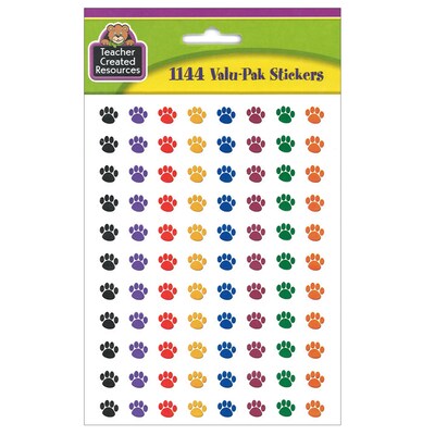 Teacher Created Resources® Colorful Paw Prints Mini Stickers Valu-Pak, Assorted, 1144 Per Pack, 6 Pa