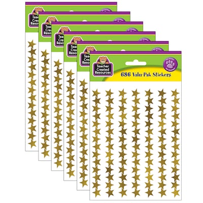 Teacher Created Resources Valu-Pak Gold Foil Star Stickers, Gold, 686/Pack, 6 Packs (TCR5799-6)