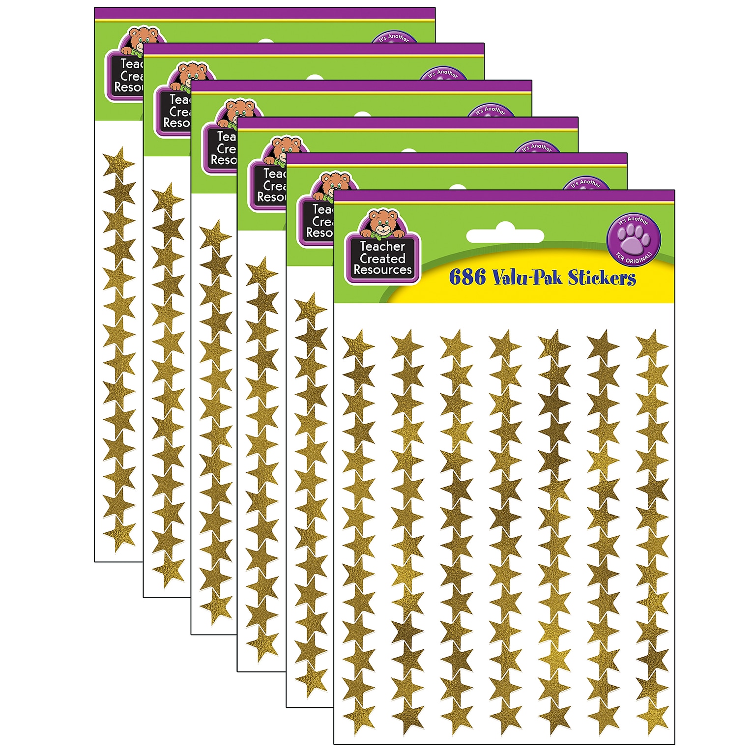 Teacher Created Resources Valu-Pak Gold Foil Star Stickers, Gold, 686/Pack, 6 Packs (TCR5799-6)