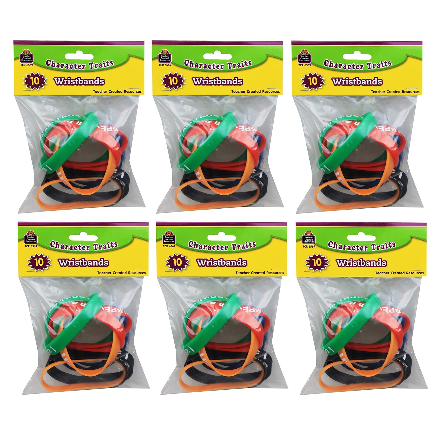 Teacher Created Resources® Character Traits Wristband, Assorted, 10 Per Pack, 6 Packs (TCR6569-6)