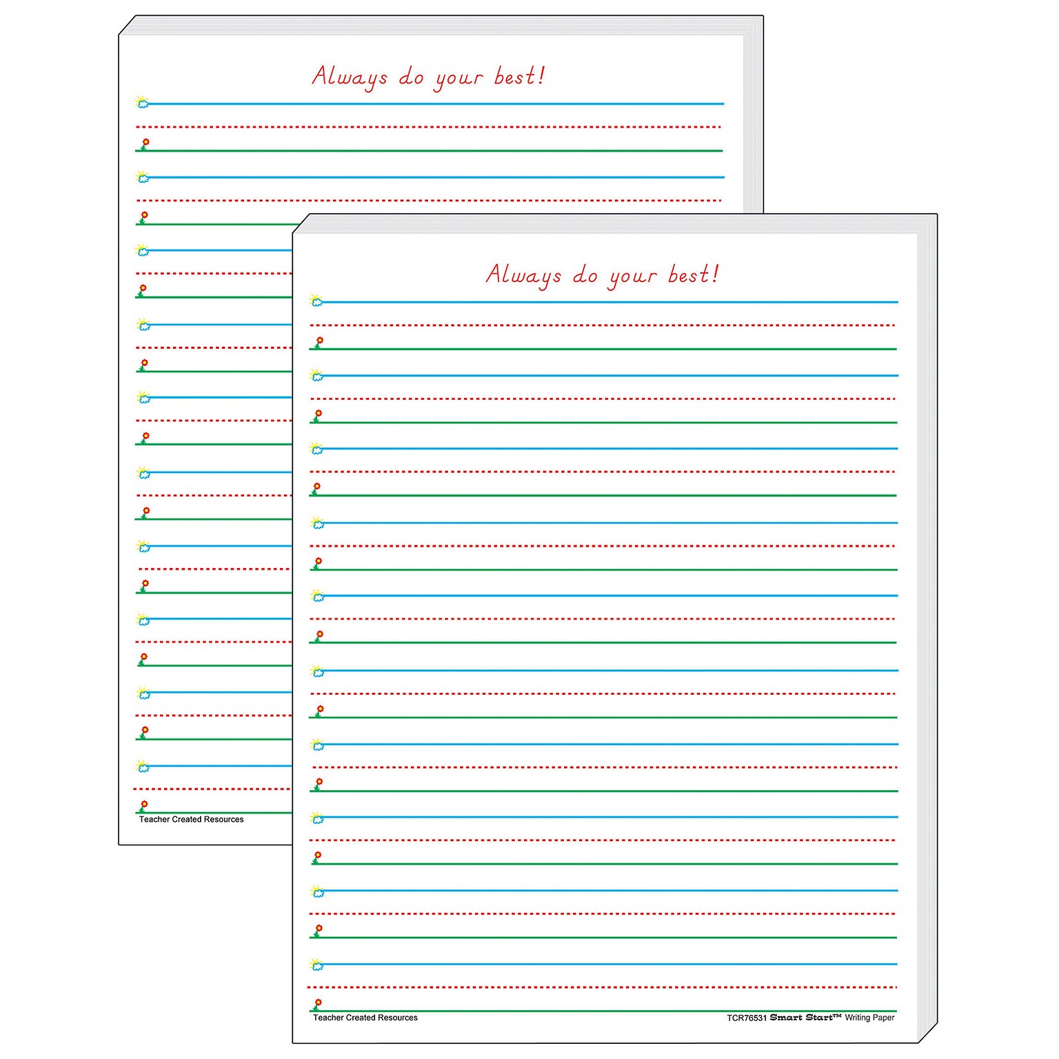 Teacher Created Resources 11 x 8.5 Smart Start 1-2, Writing Paper, White, 100 Sheets Per Pack, 2 Packs (TCR76531-2)