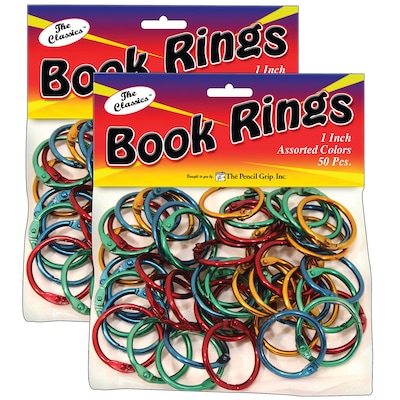 The Pencil Grip Book Rings, 1 Capacity, Assorted Metallics, 50/Pack, 2 Packs (TPG189-2)