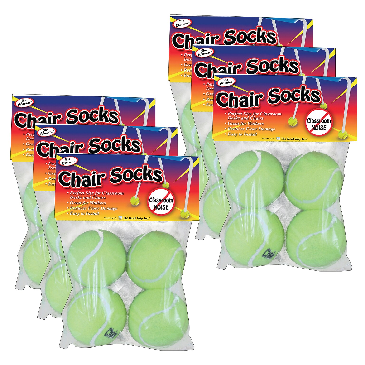 The Pencil Grip Nylon/Rubber Chair Socks & Classroom Desk Socks, Yellow, 4 Per Pack, 6 Packs (TPG230-6)
