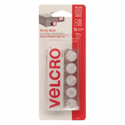 VELCRO® Sticky Back™ 5/8" Diameter, Round Hook & Loop Fastener, White, 15 Per Pk/6 Sets (VEC90070-6)