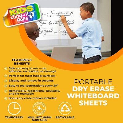 Kids Cling-rite Removable Dry Erase Roll with Marker, 50' Roll, White (CGS1005CLINGRIT)