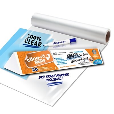 Cling-rite Removable Dry Erase Roll with Marker, 50 Roll, Clear (CGS1004CLINGRIT)