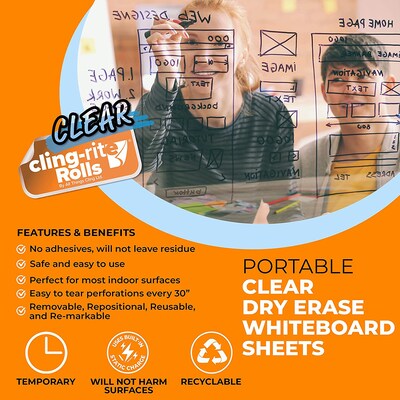 Cling-rite Removable Dry Erase Roll with Marker, 50' Roll, Clear (CGS1004CLINGRIT)