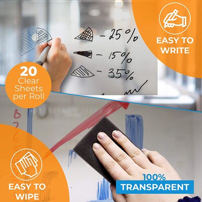 Cling-rite Removable Dry Erase Roll with Marker, 50' Roll, Clear (CGS1004CLINGRIT)