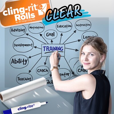 Cling-rite Removable Dry Erase Roll with Marker, 50' Roll, Clear (CGS1004CLINGRIT)