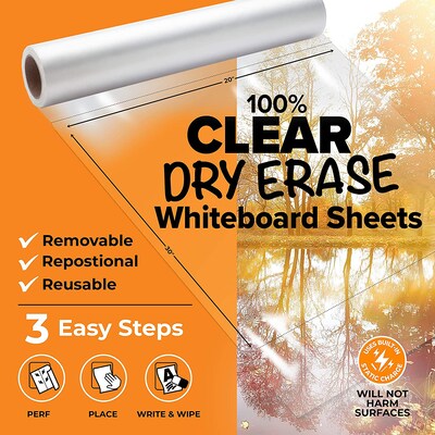 Cling-rite Removable Dry Erase Roll with Marker, 50' Roll, Clear (CGS1004CLINGRIT)