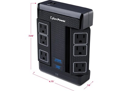CyberPower Home Theater 6-Outlet Adapter, 1680 Joules, Black (HT600WSU2A)