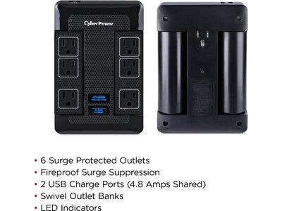 CyberPower Home Theater 6-Outlet Adapter, 1680 Joules, Black (HT600WSU2A)