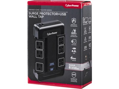 CyberPower Home Theater 6-Outlet Adapter, 1680 Joules, Black (HT600WSU2A)