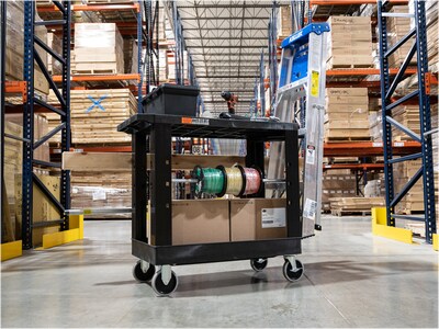 Luxor 2-Shelf Polyethylene Mobile Utility Cart with Swivel Wheels, Black (EC21-NDUST-B)