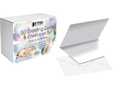 Better Office Cards with Envelopes, 4" x 6", Birds & Butterflies, 50/Pack (64564-50PK)