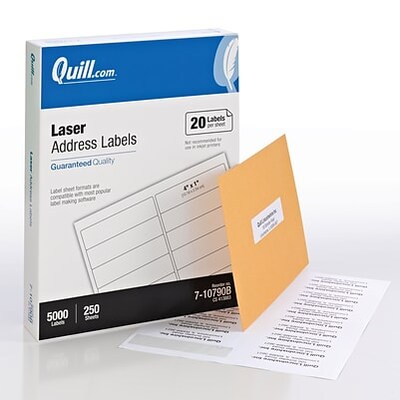 Quill Brand® Laser Address Labels, 1 x 4, White, 20 Labels/Sheet, 250 Sheets/Box (Comparable to Avery 5161)