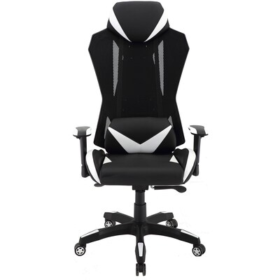 Hanover Commando Fabric Ergonomic High-Back Gaming Adjustable Gas Lift Seating Gaming Chair, Black and White, HGC0104