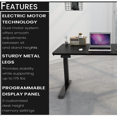 Hanover 24- 49 Adjustable Sit or Stand Assembled Electric Desk with Adjustable and Programmable He