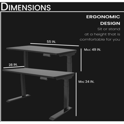 Hanover 24"- 49" Adjustable Sit or Stand Assembled Electric Desk with Adjustable and Programmable Heights, Black, HSD0421-BLK