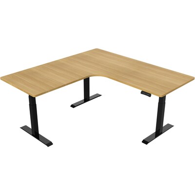 Hanover 23- 48 Adjustable Sit or Stand Electric L-Shaped Desk with Triple Motor System, Natural and Black, HSD0452-NAT1