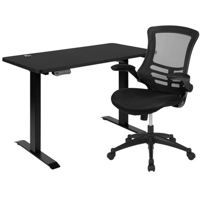 Flash Furniture Electric 27H - 44H Adjustable Standing Desk with Black Mesh Task Office Chair, Bla