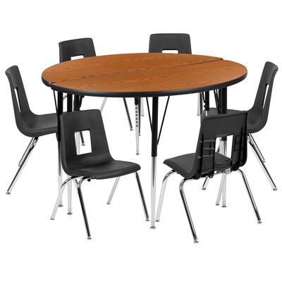 Flash Furniture Round Activity Table Set, Height Adjustable, Oak/Black (XUG16CHA48HCOTA)