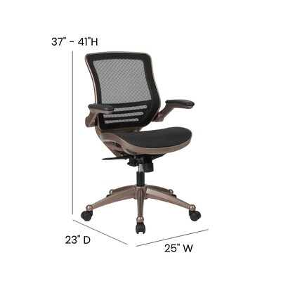 Flash Furniture Warfield Ergonomic Mesh Swivel Mid-Back Executive Office Chair, Black with Gold Frame (BL8801X)