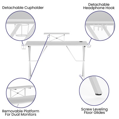 Flash Furniture 52"W Gaming Desk, White (NANRSG1031WH)