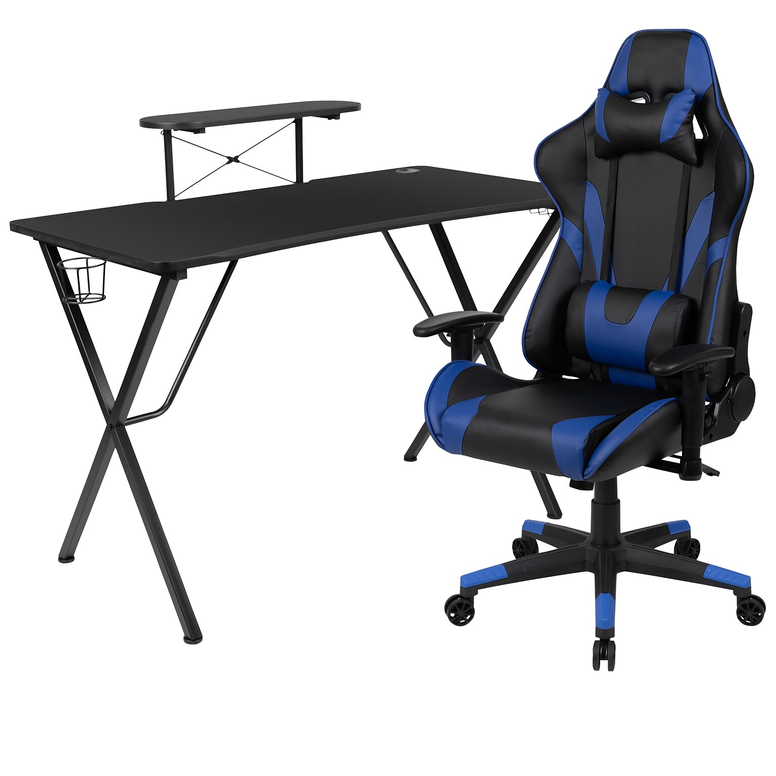 Flash Furniture 52 Gaming Desk with Blue Reclining Gaming Chair Set, Black (BLNX20RSG1031BL)