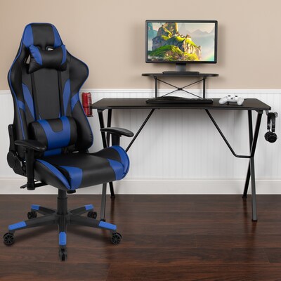 Flash Furniture 52 Gaming Desk with Blue Reclining Gaming Chair Set, Black (BLNX20RSG1031BL)