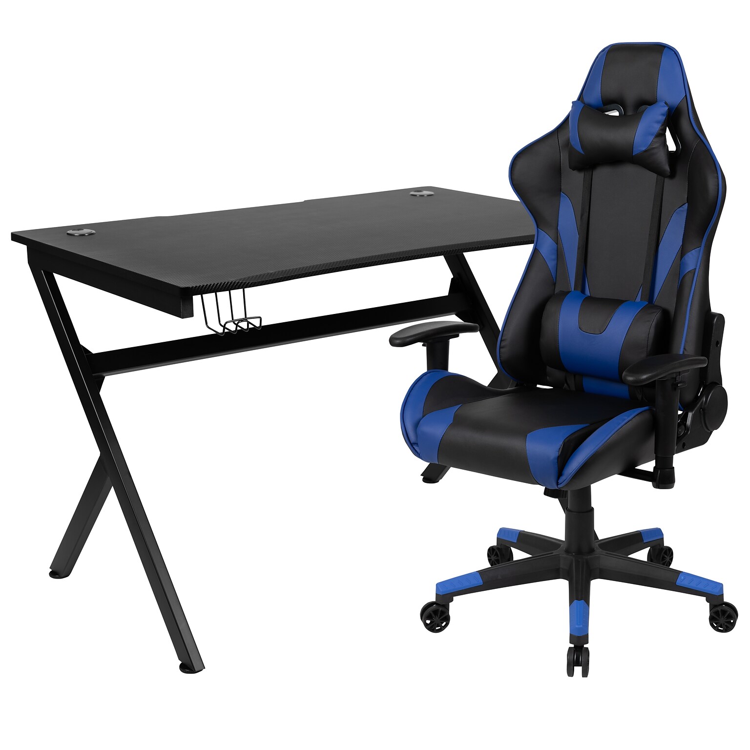 Flash Furniture 45 Gaming Desk and Blue/Black Reclining Gaming Chair Set, Black (BLNX20D1904BL)